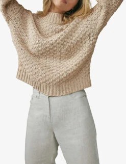 Oversized Stitch-knit Organic Cotton-blend Jumper -Ted Bakee Clothing Shop R03981997 NATURAL ALT02