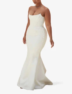 Ines Flared Satin Wedding Dress 7 Ines Flared Satin Wedding Dress -Ted Bakee Clothing Shop R03983460 IVORY ALT02