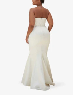 Ines Flared Satin Wedding Dress 8 Ines Flared Satin Wedding Dress -Ted Bakee Clothing Shop R03983460 IVORY ALT03
