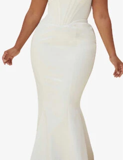 Ines Flared Satin Wedding Dress 9 Ines Flared Satin Wedding Dress -Ted Bakee Clothing Shop R03983460 IVORY ALT04