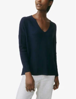 Oversized V-neck Wool-blend Jumper -Ted Bakee Clothing Shop R03984269 NAVY ALT02