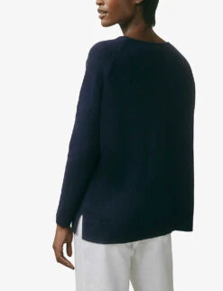 Oversized V-neck Wool-blend Jumper -Ted Bakee Clothing Shop R03984269 NAVY ALT03