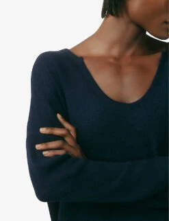 Oversized V-neck Wool-blend Jumper -Ted Bakee Clothing Shop R03984269 NAVY ALT04