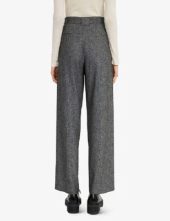 CLAUDIE PIERLOT Pleat Front Wide-leg High Rise Stretch-woven Trousers -Ted Bakee Clothing Shop R03984306 NOIRGRIS ALT03
