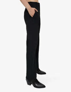 Maje Patio Wide-leg Elasticated-back Wool-blend Suit Trousers -Ted Bakee Clothing Shop R03991140 NOIRGRIS ALT02