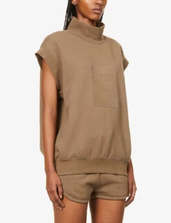 ESSENTIALS High-neck Brand-badge Cotton-blend Top -Ted Bakee Clothing Shop R03991646 WOOD ALT02