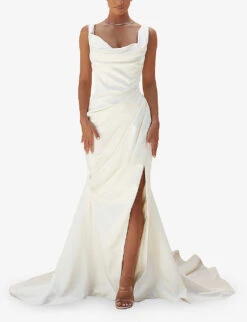 Delphine Sleeveless Satin Maxi Dress 7 Delphine Sleeveless Satin Maxi Dress -Ted Bakee Clothing Shop R03998257 IVORY ALT02