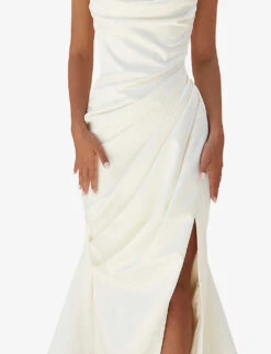 Delphine Sleeveless Satin Maxi Dress 9 Delphine Sleeveless Satin Maxi Dress -Ted Bakee Clothing Shop R03998257 IVORY ALT04