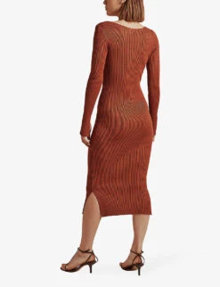 By Malina Tulip Ribbed Knitted Midi Dress -Ted Bakee Clothing Shop R04005513 MOCHA ALT02