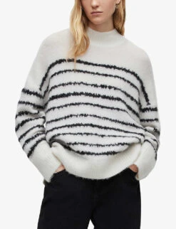 AllSaints Rosa Striped Stretch-woven Jumper -Ted Bakee Clothing Shop R04008736 CHALKWHITEBL ALT02