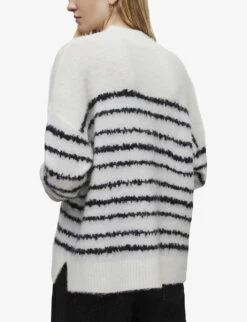 AllSaints Rosa Striped Stretch-woven Jumper -Ted Bakee Clothing Shop R04008736 CHALKWHITEBL ALT03