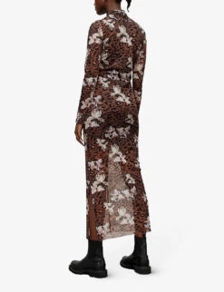 AllSaints Tia Alessandra Floral-print Stretch-woven Midi Dress -Ted Bakee Clothing Shop R04009272 ANIMALBROWN ALT03