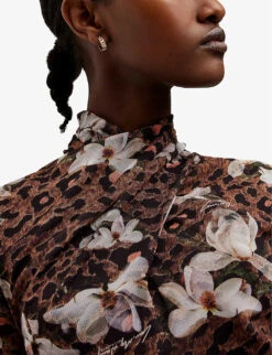 AllSaints Tia Alessandra Floral-print Stretch-woven Midi Dress -Ted Bakee Clothing Shop R04009272 ANIMALBROWN ALT04