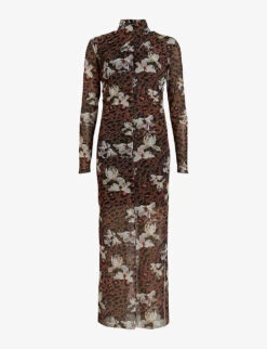 AllSaints Tia Alessandra Floral-print Stretch-woven Midi Dress