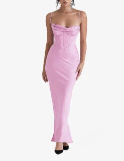 Charmaine Corset Satin Maxi Dress -Ted Bakee Clothing Shop R04011195 PINK ALT02