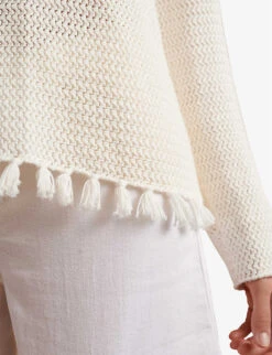 Tassel-trim Crochet Organic-cotton Jumper -Ted Bakee Clothing Shop R04044642 PORCELAIN ALT03