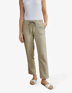 Drawstring-waist Relaxed-fit Straight-leg Mid-rise Organic-cotton Trousers -Ted Bakee Clothing Shop R04057378 PALEWILLOW ALT02