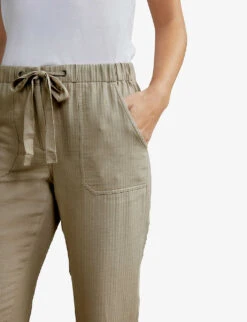 Drawstring-waist Relaxed-fit Straight-leg Mid-rise Organic-cotton Trousers -Ted Bakee Clothing Shop R04057378 PALEWILLOW ALT04