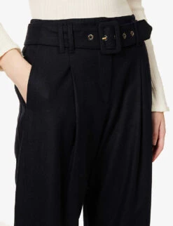 ME AND EM Mid-rise Tapered Wide-leg Wool-blend Trousers 9 ME AND EM Mid-rise Tapered Wide-leg Wool-blend Trousers -Ted Bakee Clothing Shop R04058211 NAVY ALT04