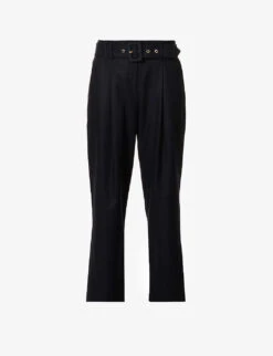 ME AND EM Mid-rise Tapered Wide-leg Wool-blend Trousers