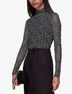 Whistles Spot-print Roll-neck Mesh Recycled-polyester Top 7 Whistles Spot-print Roll-neck Mesh Recycled-polyester Top -Ted Bakee Clothing Shop R04061431 BLACK ALT02