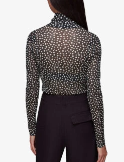 Whistles Spot-print Roll-neck Mesh Recycled-polyester Top 8 Whistles Spot-print Roll-neck Mesh Recycled-polyester Top -Ted Bakee Clothing Shop R04061431 BLACK ALT03
