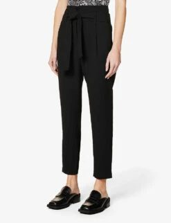 Ikks Belted Straight-leg High-rise Crepe Trousers -Ted Bakee Clothing Shop R04063135 BLACK ALT02