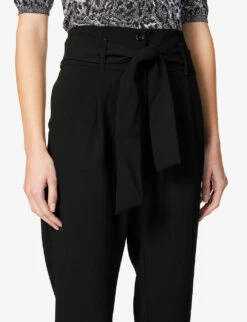 Ikks Belted Straight-leg High-rise Crepe Trousers -Ted Bakee Clothing Shop R04063135 BLACK ALT04
