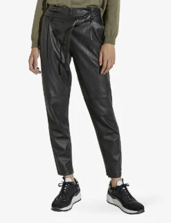 Ikks Straight-leg High-rise Leather Trousers -Ted Bakee Clothing Shop R04063138 BLACK ALT03