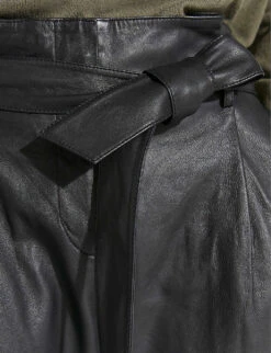Ikks Straight-leg High-rise Leather Trousers -Ted Bakee Clothing Shop R04063138 BLACK ALT04