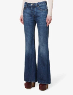Bottega Veneta Contrast-patch Flared-leg High-rise Jeans -Ted Bakee Clothing Shop R04064579 MIDBLUE ALT02