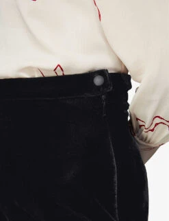 Whistles High-rise Wide-leg Cropped Velvet Trousers -Ted Bakee Clothing Shop R04064983 BLACK ALT03