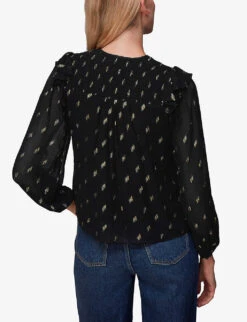 Whistles Metallic-detail Shirred-panel Woven Top -Ted Bakee Clothing Shop R04065888 BLACK ALT03