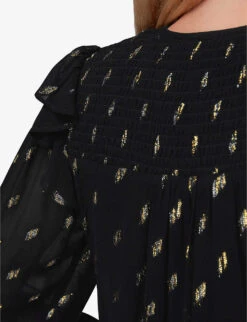 Whistles Metallic-detail Shirred-panel Woven Top -Ted Bakee Clothing Shop R04065888 BLACK ALT04