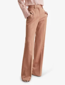 Reiss Luna Wide-leg High-rise Stretch-wool Trousers -Ted Bakee Clothing Shop R04068066 ROSE ALT02