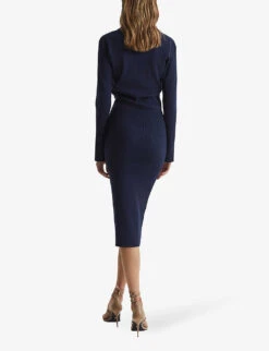Reiss Elaina Collared Ribbed-knit Dress -Ted Bakee Clothing Shop R04068076 NAVY ALT03