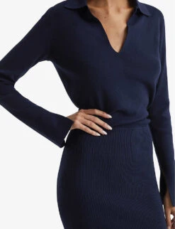 Reiss Elaina Collared Ribbed-knit Dress -Ted Bakee Clothing Shop R04068076 NAVY ALT04