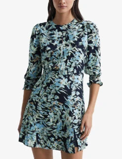 Reiss Annie Floral-print Woven Mini Dress -Ted Bakee Clothing Shop R04068091 NAVYBLUE ALT02