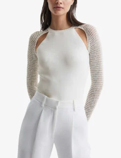 Reiss Maria Sheer-sleeve Stretch-knit Jumper -Ted Bakee Clothing Shop R04068265 IVORY ALT02