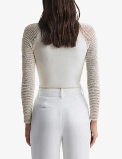 Reiss Maria Sheer-sleeve Stretch-knit Jumper -Ted Bakee Clothing Shop R04068265 IVORY ALT03