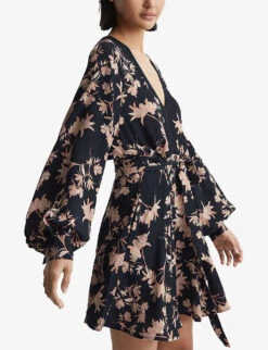 Reiss Kerina Floral-print Woven Mini Dress -Ted Bakee Clothing Shop R04068332 PINKBLACK ALT02