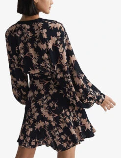 Reiss Kerina Floral-print Woven Mini Dress -Ted Bakee Clothing Shop R04068332 PINKBLACK ALT03