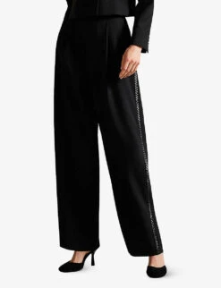 Ted Baker Indiyat Pleated Wide-leg High-rise Stretch-woven Trousers -Ted Bakee Clothing Shop R04070395 BLACK ALT02