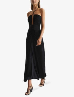 Reiss Lana Plunge Halter-neck Woven Maxi Dress -Ted Bakee Clothing Shop R04075242 BLACK ALT02