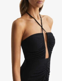 Reiss Lana Plunge Halter-neck Woven Maxi Dress -Ted Bakee Clothing Shop R04075242 BLACK ALT04