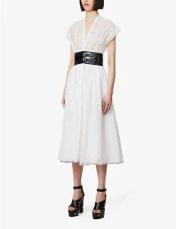 ALAIA Broderie-patterned Belted Regular-fit Cotton Maxi Dress -Ted Bakee Clothing Shop R04076414 BLANC ALT02