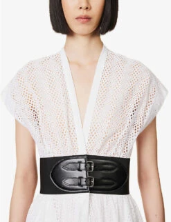 ALAIA Broderie-patterned Belted Regular-fit Cotton Maxi Dress -Ted Bakee Clothing Shop R04076414 BLANC ALT04