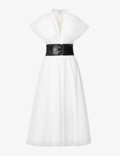 ALAIA Broderie-patterned Belted Regular-fit Cotton Maxi Dress