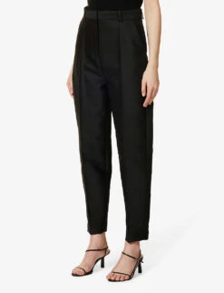 Toteme Eve Tapered-leg High-rise Woven Trousers 7 Toteme Eve Tapered-leg High-rise Woven Trousers -Ted Bakee Clothing Shop R04077084 BLACK ALT02