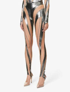 Mugler Mesh-panel Slim-fit High-rise Stretch-woven Leggings -Ted Bakee Clothing Shop R04078202 CHROMENUDE01 ALT02
